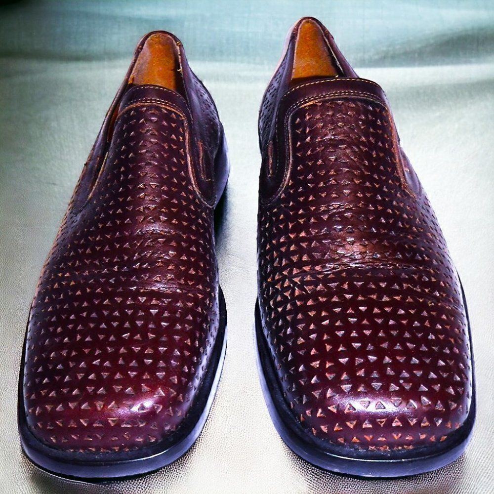 Stacy Adams mens brown leather triangle lattice dressy slip on loafers